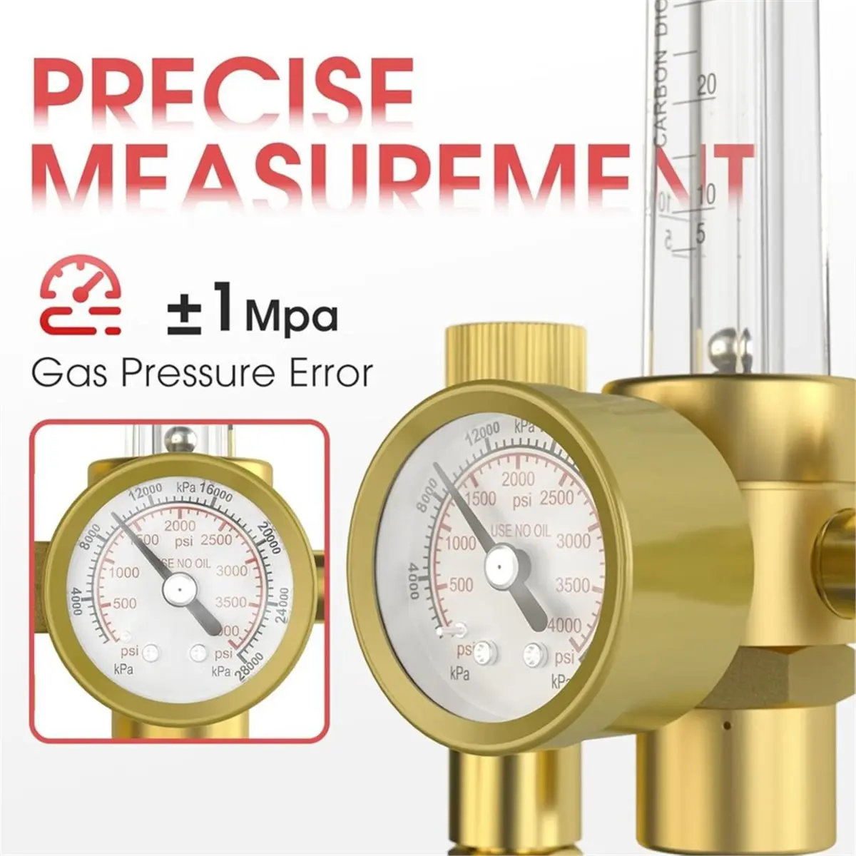 Welding Gas Regulator Meter Hose, Leak-Proof CO2 Pressure Gauge with Universal Multi-Interface