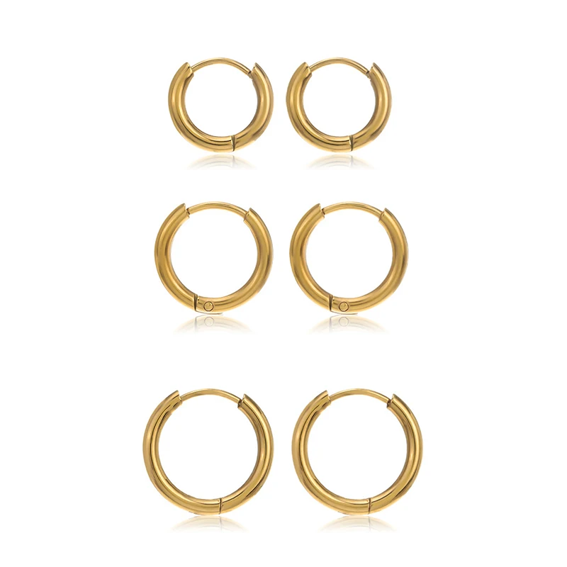 

Waterproof Jewelry Multiple Sizes Stainless Steel 2.5mm Circle Hoop Earrings Geometric Round Huggie Earrings Set for Women