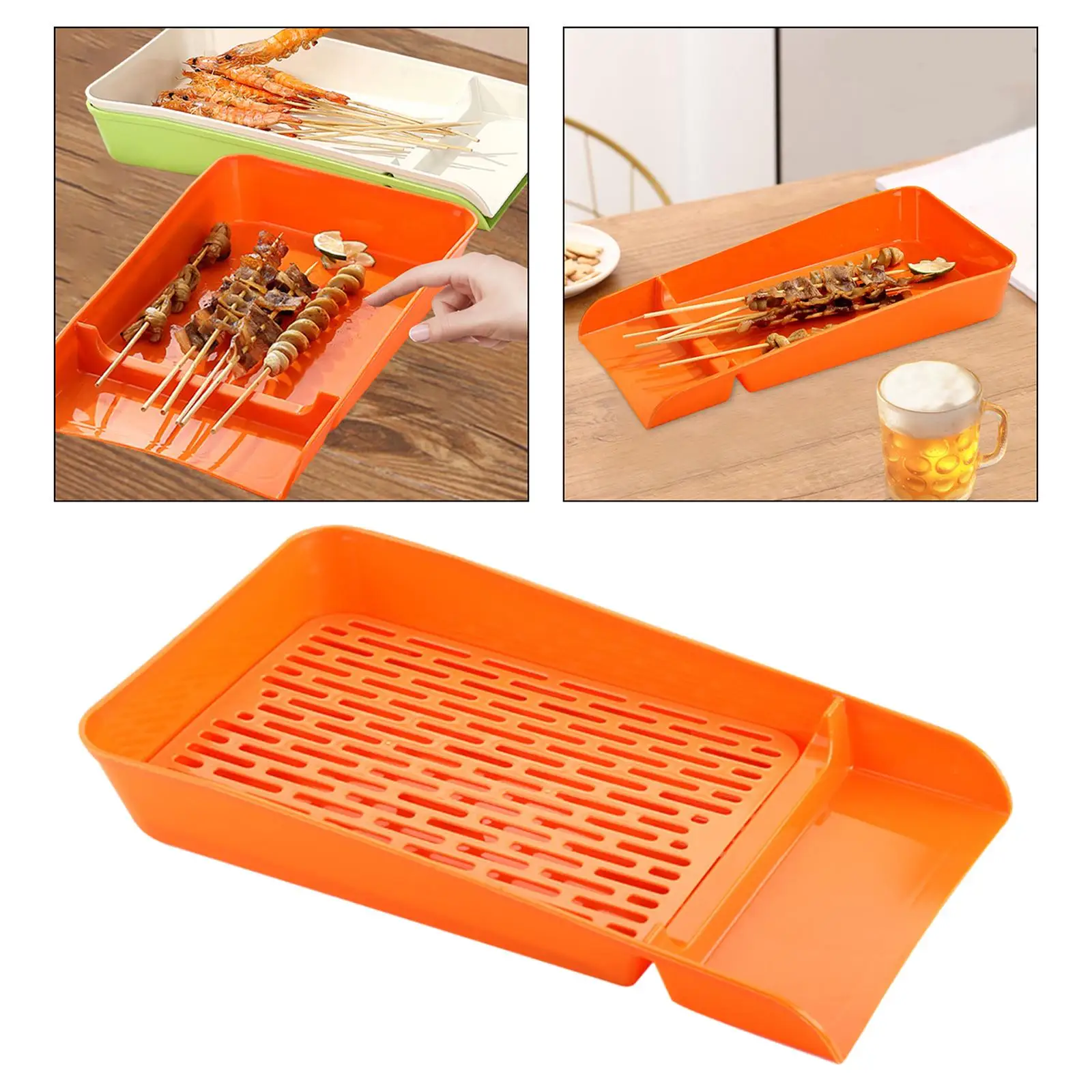 BBQ Prep Tray Double Layer Draining Pan Strainer Rectangle Oil Draining Tray for Kebabs Restaurant Dessert Kitchen Vegetable