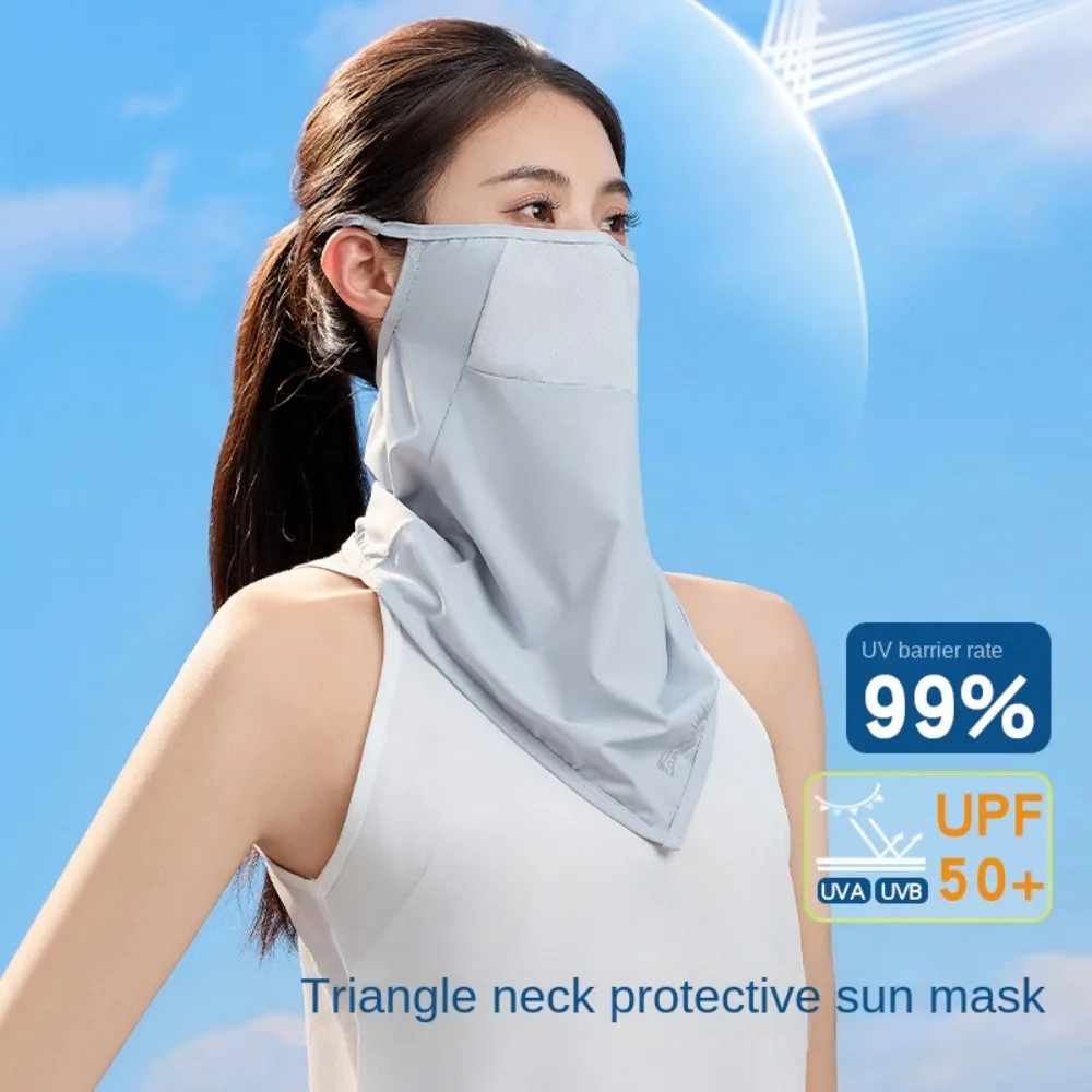 Solid Color Ice Silk Mask Summer Face Scarves Sun Proof Bib Neck Wrap Cover Hanging Ear Face Shield Sunscreen Face Scarf Golf