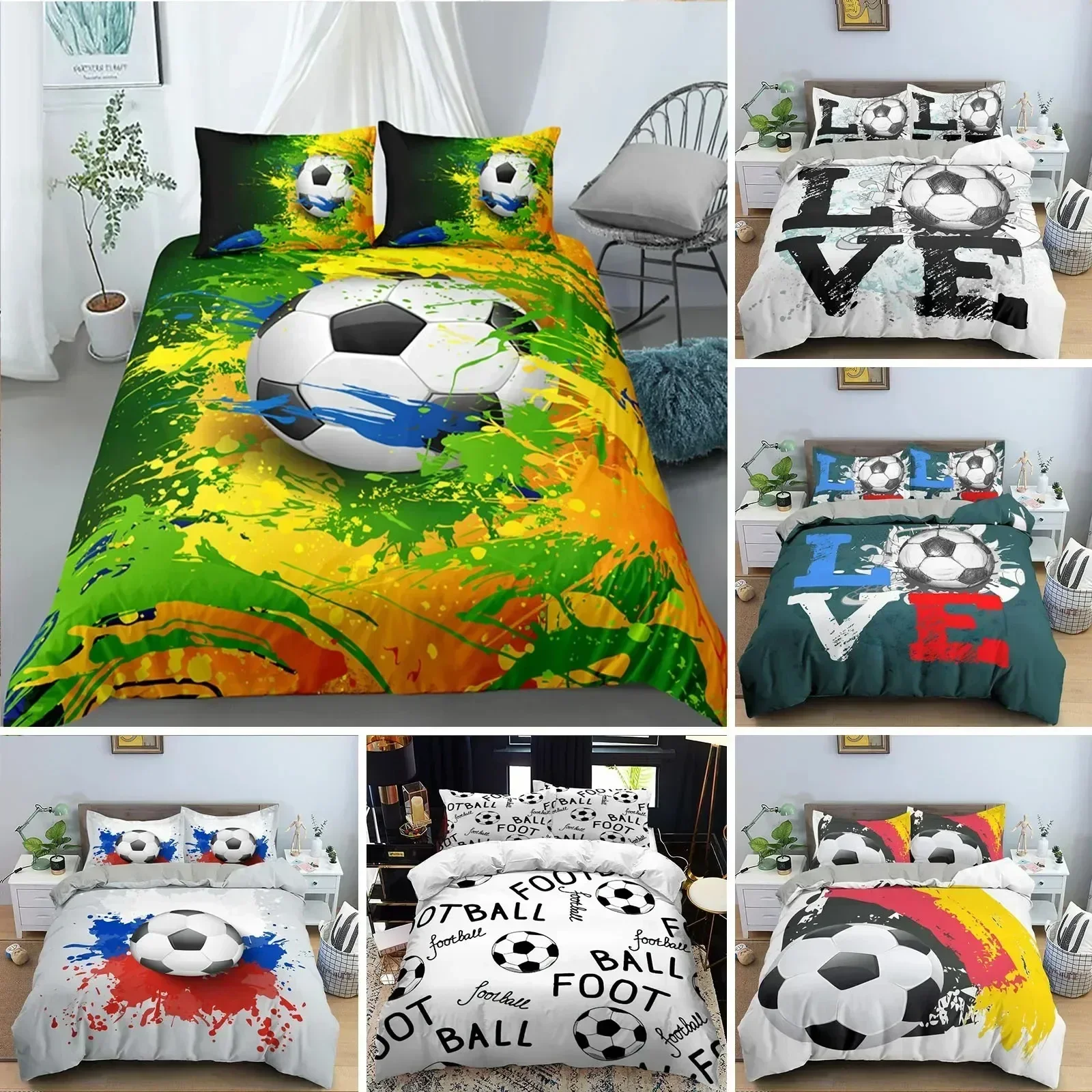 

Football Bedding Set Printing Pillowcase Quilt Cover Soccer Duvet Covers Home Textiles Queen King Size Sport Theme Quilt Cover A