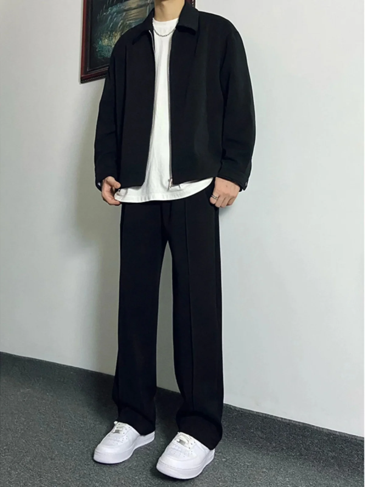 

American High Street Vibe Slim Fit Straight Leg Jeans Men's mid Waist Bla Denim Youthful Trendy Wear Resistant Cotton Blend