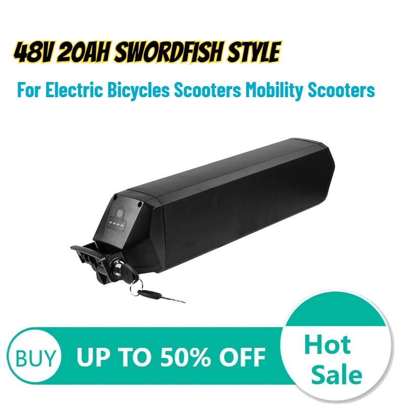 

Литиевая батарея 48В 20Ач в стиле Swordfish с увеличенным сроком службы для электровелосипедов, скутеров, инвалидных колясок, перезаряжаемая