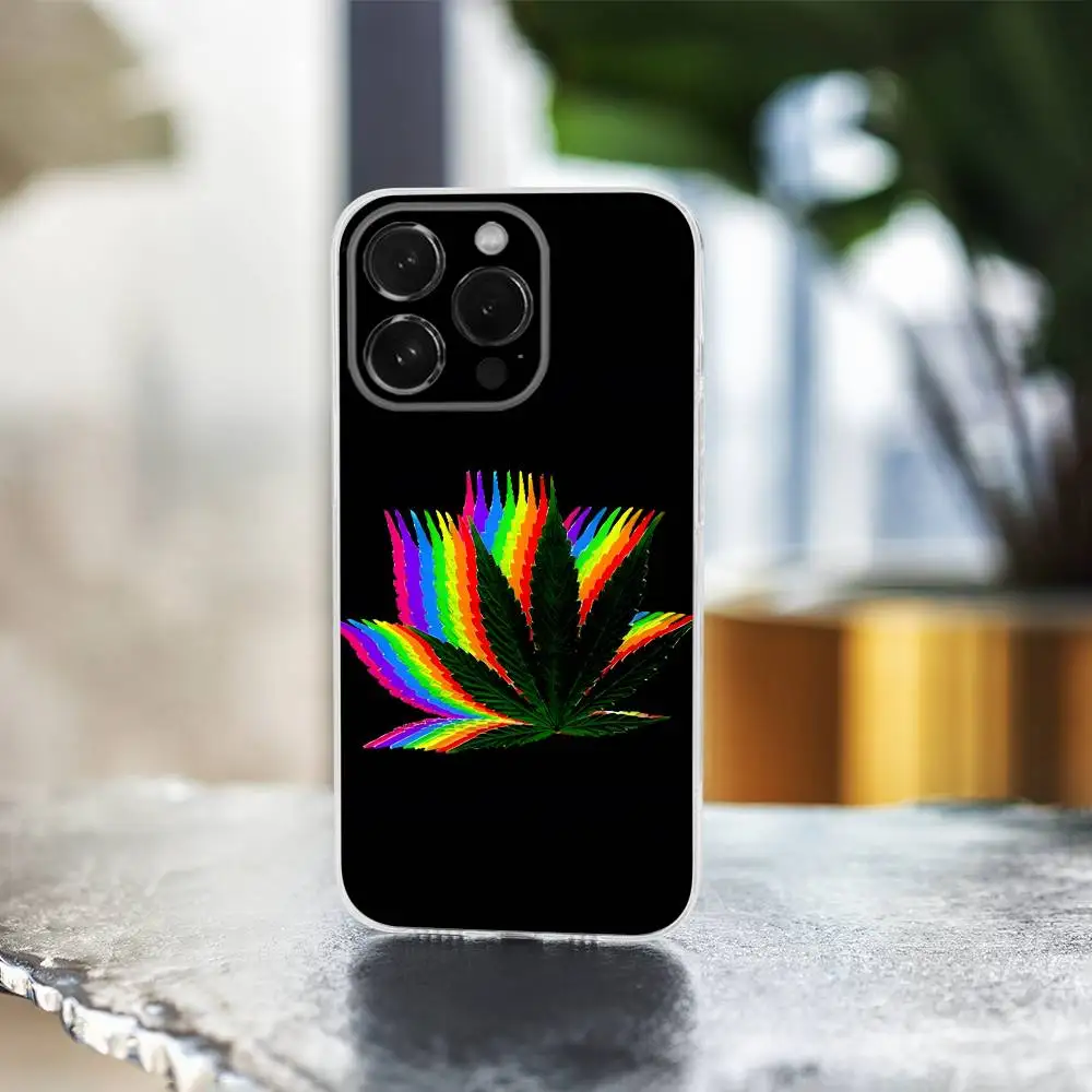 Color Art High Weed telefoonhoesje voor iPhone 16,15,14,13,12,11 Pro,Max,Plus,X,XS,XR,SE,Mini transparante zachte hoes