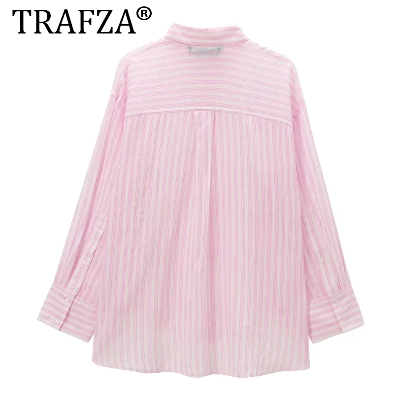 TRAFZA Summer Fashion Woman Suits Stripe Turn Down Collar Long Sleeves Single-Breasted Shirts+Elastic Waist Pocket Shorts TRAF