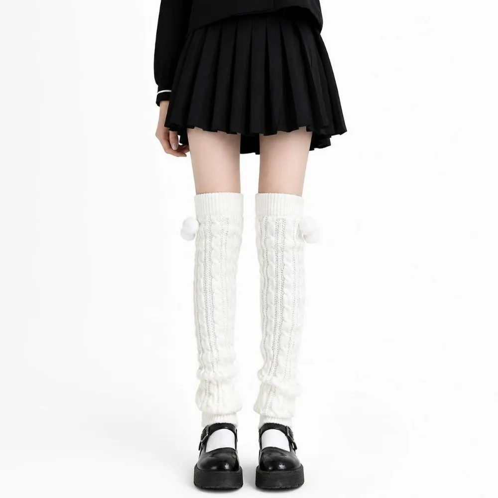 Cable Crochet Knitted Leg Warmers Thickened Extra Long Over Knee Boot Cuffs With Hairball Boot Cuff Design Crochet Socks