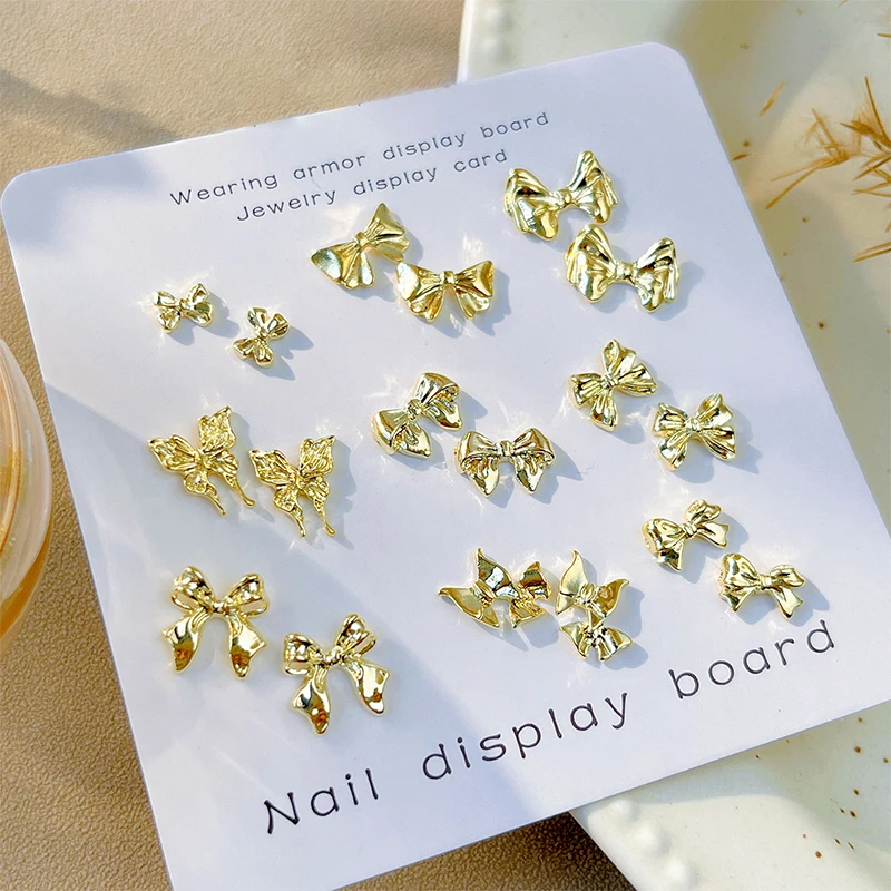 

10Pcs 3D Charm Bow Tie Ribbon Shaped Alloy Nail Accessories Gold Multi-Designs Nail Art Jewelry Rhinestones Decorations Manicure