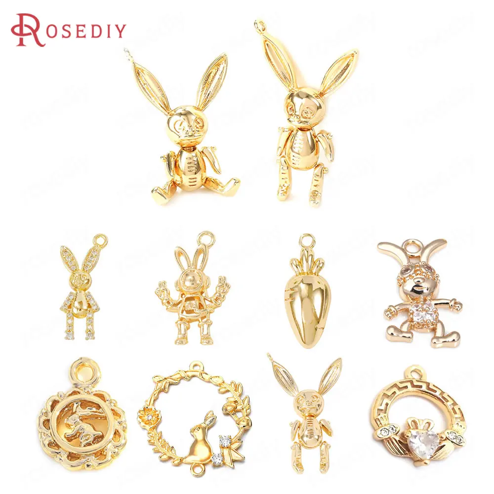 24K Gold Color Brass Rabbit or Radish Charms Pendants Jewelry Making Supplies Diy Necklaces Earrings Findings Accessories