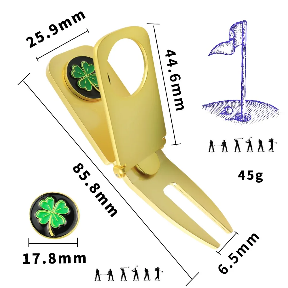 Divot Tool Putting Green Fork Ball Marker Clover Golf Green Fork Zinc Alloy Portable Golf Pitchfork Golf Divot Repair Tool