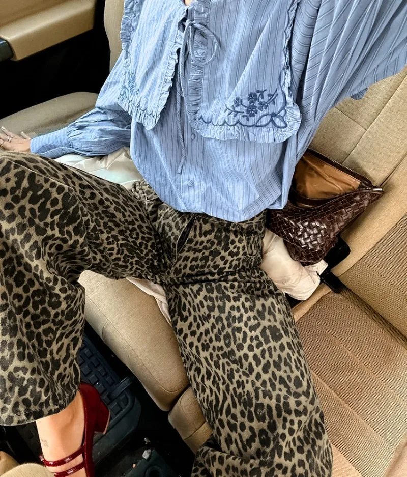 Cotton leopard print slim fit pencil casual pants 2025 New European and American spring fashionable cross-border pants for women