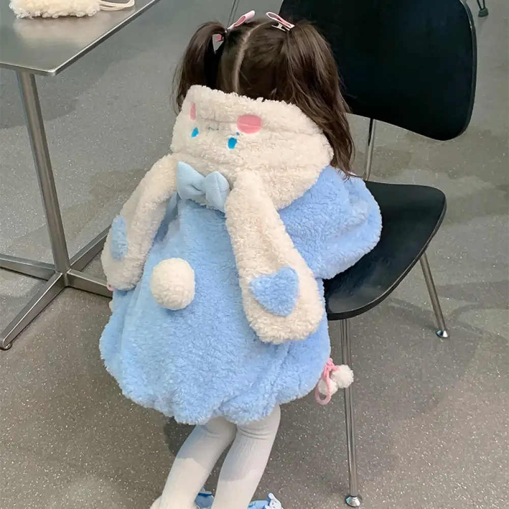 Kawaii Cinnamoroll Hello Kitty Kuromi Children's Plush Loose Coat Anime Sanrios Girl Cartoon Lamb Wool Warm Hooded Jacket Gifts