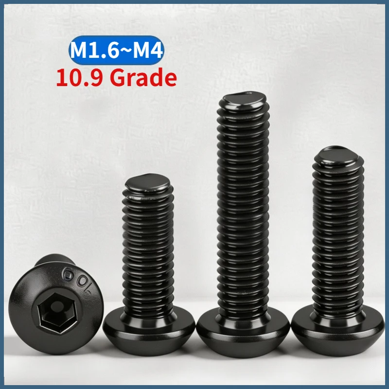 M1.6 M2 M2.5 M3 M4 Black Grade 10.9 Carbon Steel Hex Socket Button Round Head Allen Bolt Screws