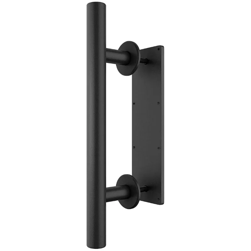 Cylindrical T-shaped black armrest Pull and Flush hardware kit Large rustic double-sided design 12-inch sliding door handle