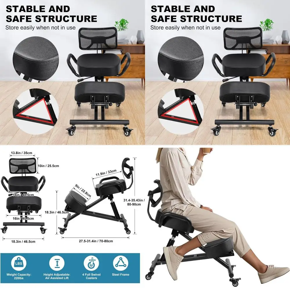 

Эргономичное кресло для работы на коленях с регулируемой спинкой и поясничной опорой, мягкое офисное кресло на колесиках для улучшения осанки и комфорта.