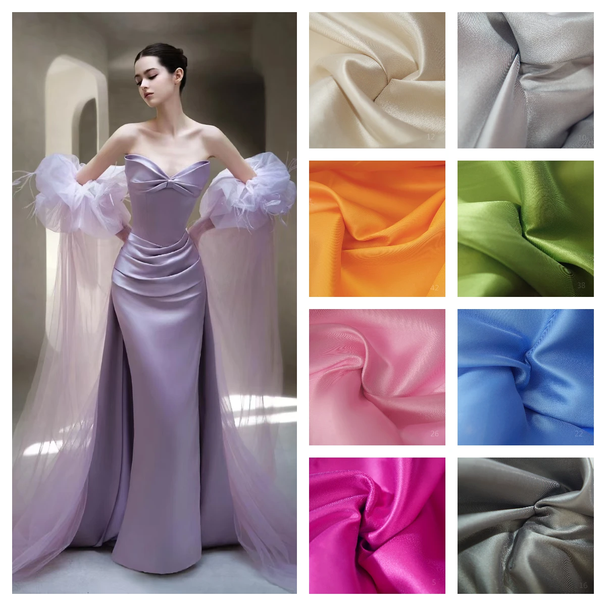 

Luxury White Stiff Mikado Satin Fabric, Evening Bridal Wedding Dress Suit Fabric, Twill Satin DIY Sewing Material