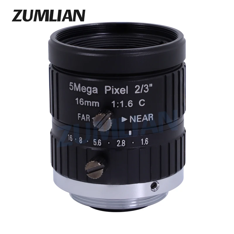 ZUMLIAN 16mm C-Mount Lens 5MP 2/3'' Sensors F1.6 Manual Iris Lens for Scientific Research Experiment or Industrial Inspection