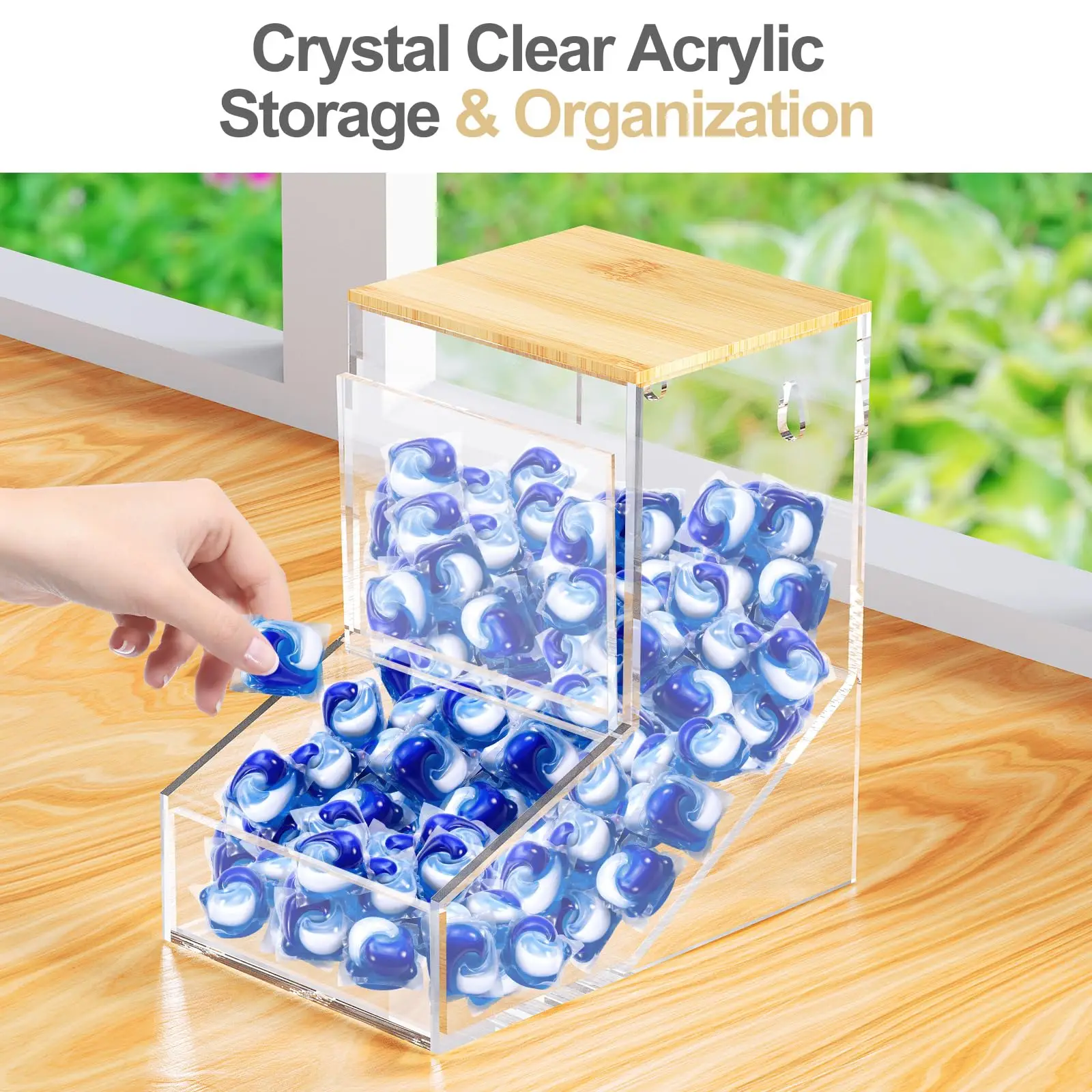 Washing Capsule Container Acrylic Storage Box With Bamboo Lid Wall Mounted Laundry Pods Organizer Clear Capsule Storage Box