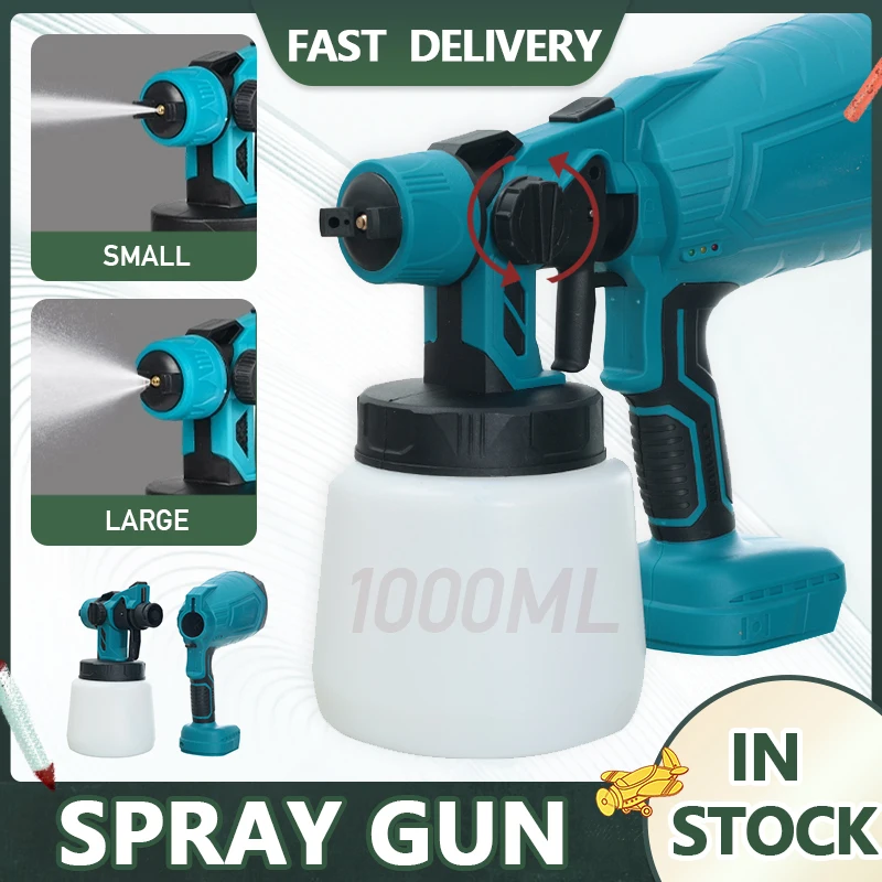 

Electric Spray Gun 1000ML Cordless Home Paint Sprayer Household DIY Spraying Auto Steel Coating Airbrush For Makita 18V Battery