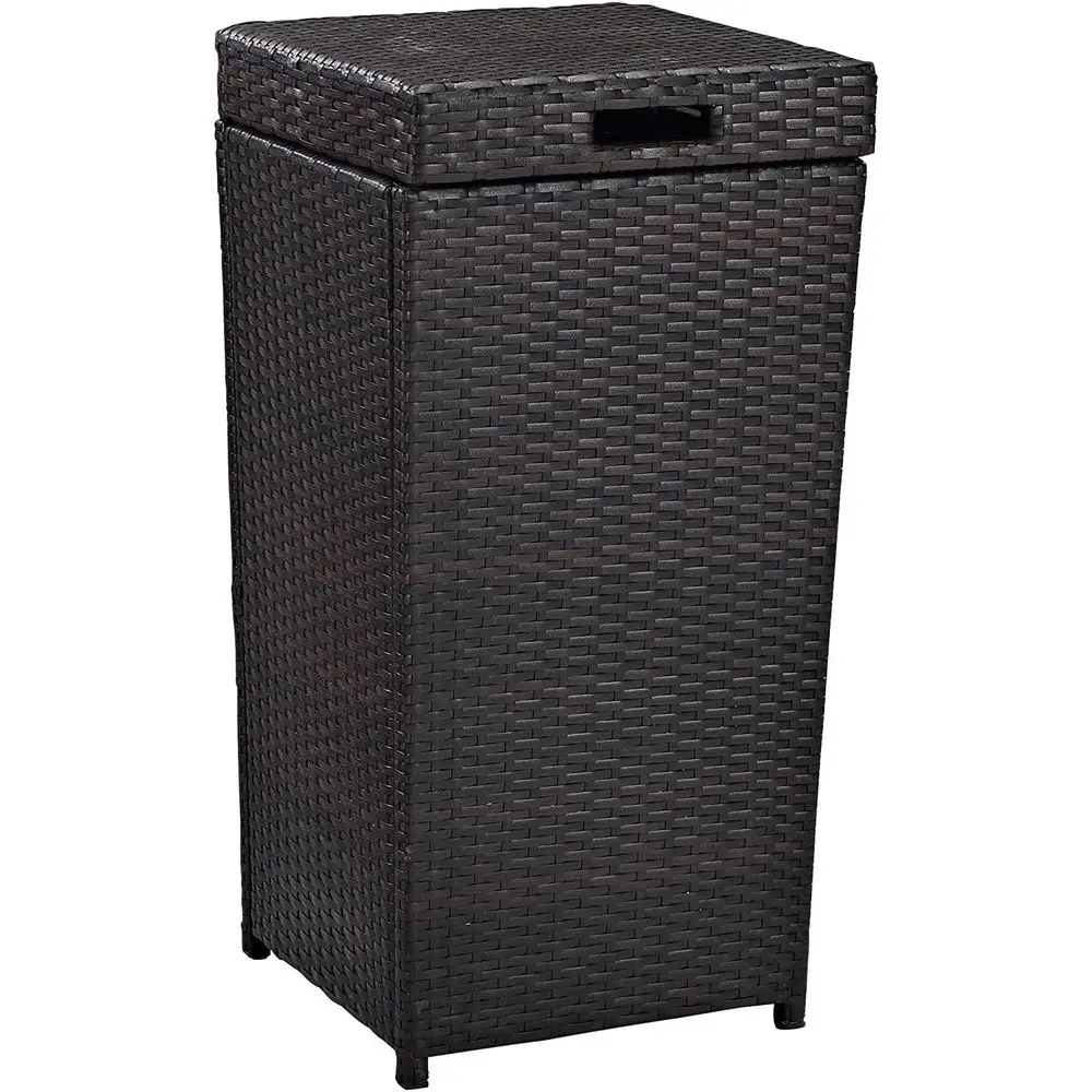 

Palm Harbor Resin Wicker Outdoor Trash Can With Lid or Backyard, Patio, Deck, Balcony, Brown