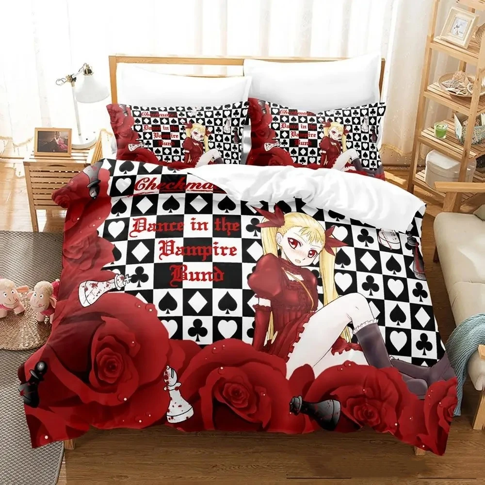 Kawaii Dance In The Vampire Bund Bedding Set Single Twin Full Queen King Size Bed Set Adult Kid Bedroom Duvetcover Sets Anime