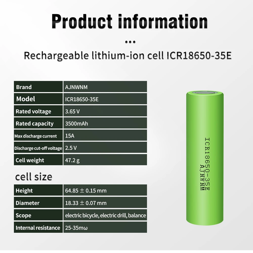 100% Original 3.7 v 3500mAh 18650 Lithium Rechargeable Battery For Flashlight batteries for Samsung 18650 35E battery