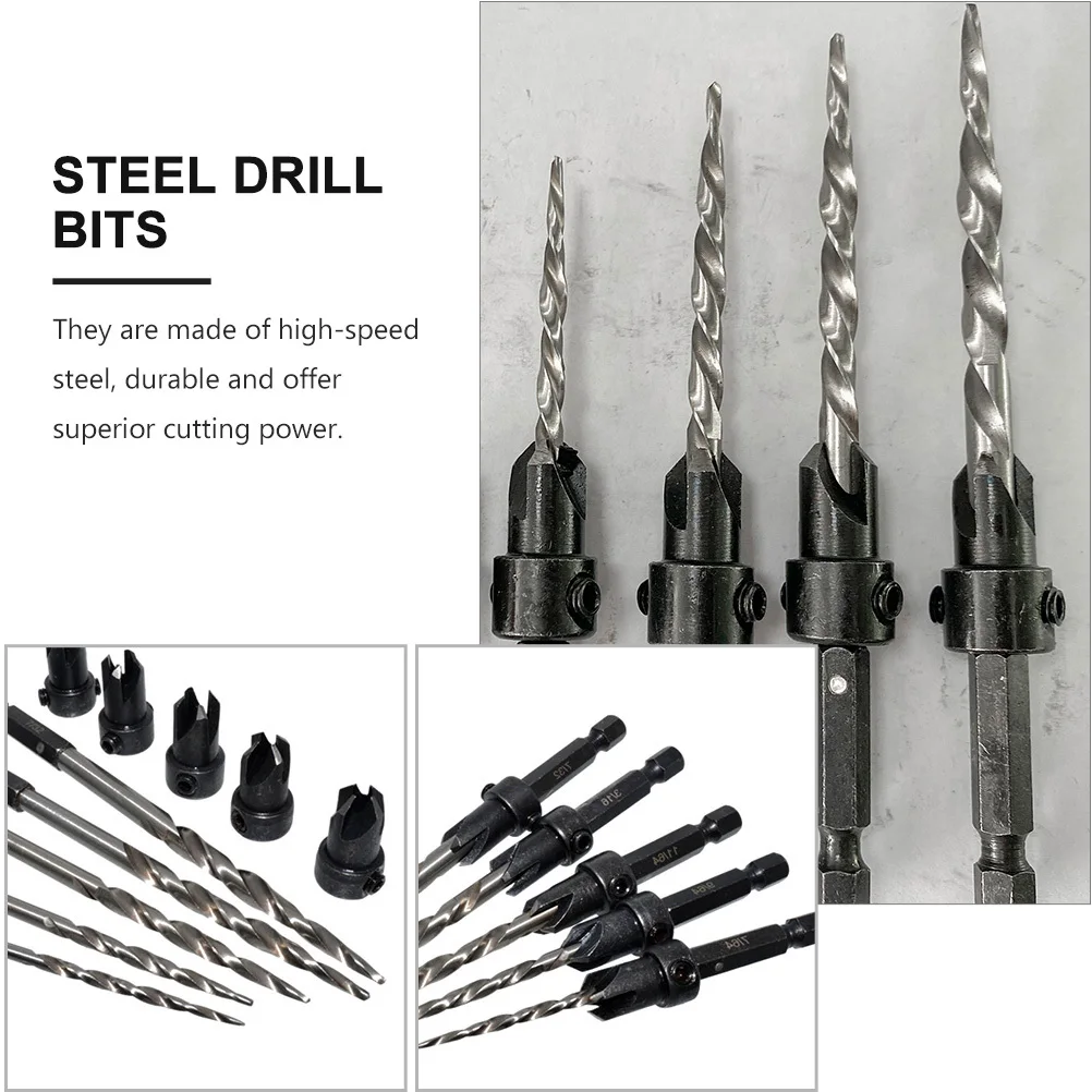 

5Pcs Hex Shank Countersink Drill Bits High Speed Steel Durable Woodworking Supplies Electric Drill Bit Set for Wood Plastic PVC