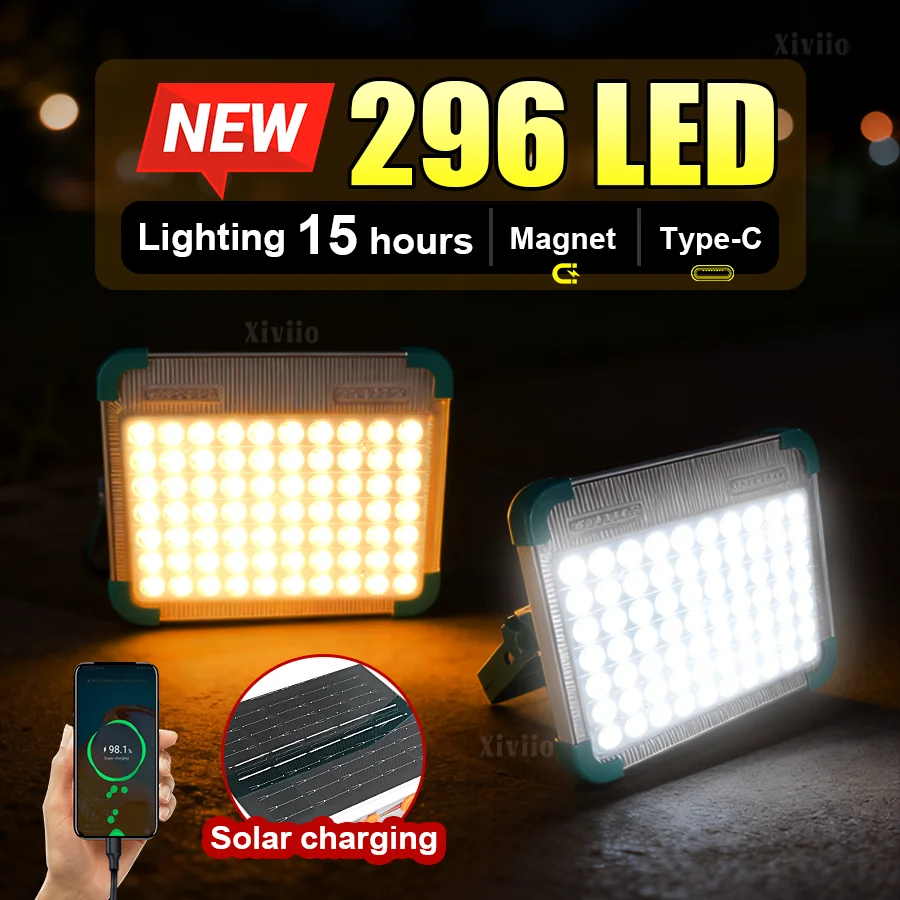 

2026 Use 15h Solar Lamp Outdoor Camping Lantern Led Tent Light Rechargeable Floodlight Power Bank Strong Magnet Emergency Light