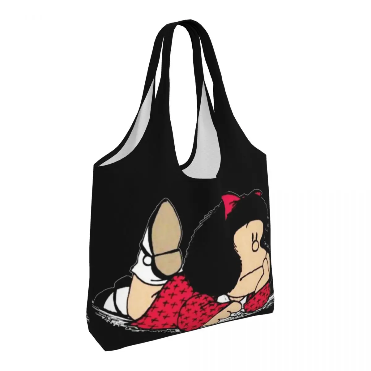 Custom Mafalda mercearia sacos de compras, lona Shopper, sacolas de ombro, grande capacidade, desenhos animados portáteis, Quino Comic sacos, bolsa