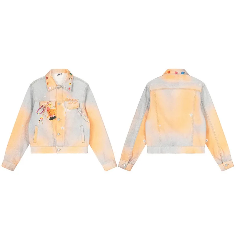 American Contrast Color Coats Women Denim Stitching Jackets Autumn Design Sense Fashion Age-reducing Lapel Loose Street Hipsters