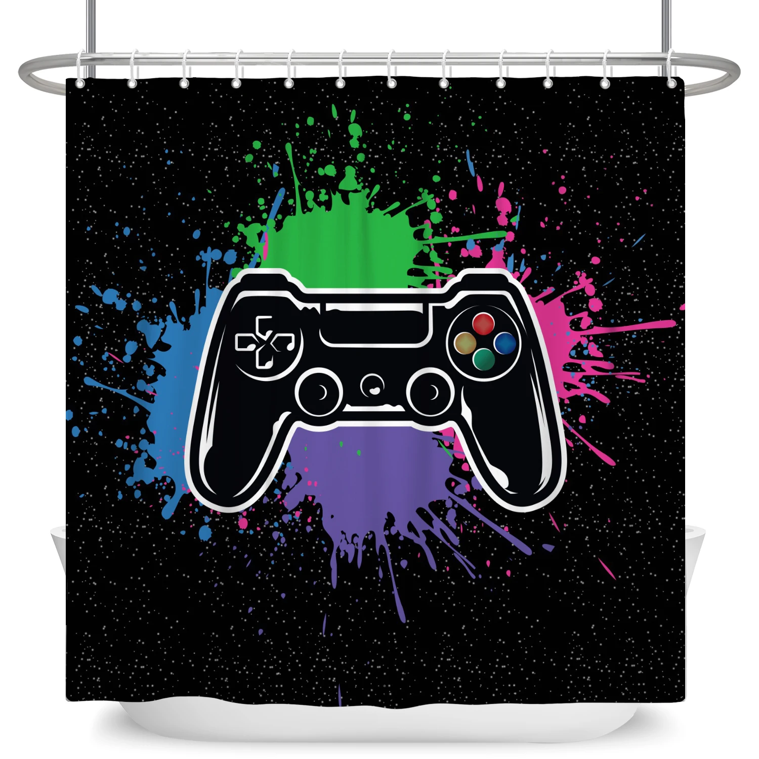 Games Time Shower Curtains Waterproof Bath Curtain for Kids Boys Classic Videogames Controller Bathroom Home Decor with Hooks