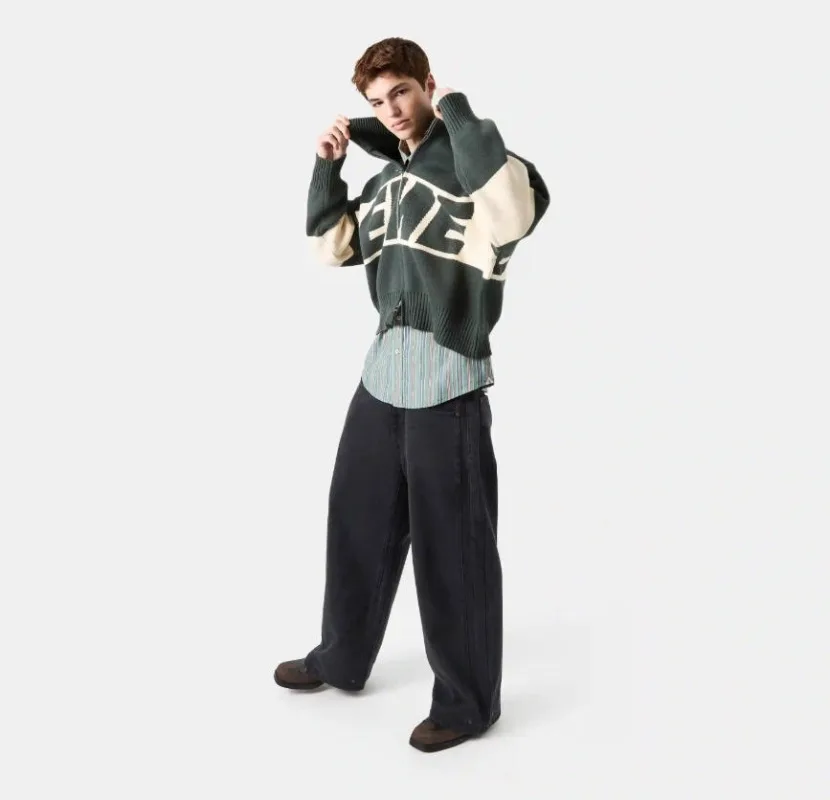 Kardigan Sweater Kasual Retro High Street Harajuku Wanita Trendy Hip-Hop Longgar Streetwear Bordir Huruf Atasan Lengan Panjang Pria