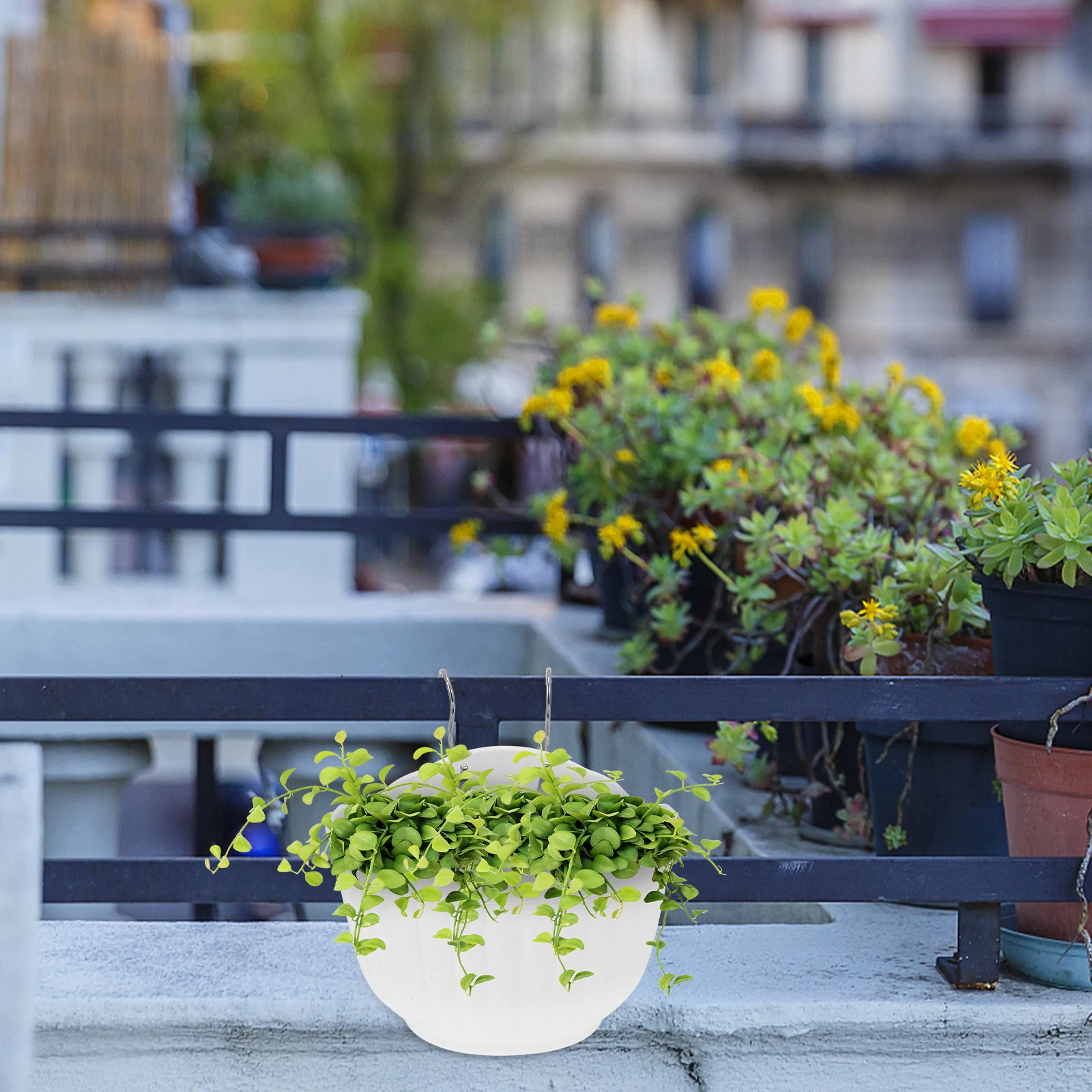 

Plastic Green Flower Pot 6 Sets Hanging Pots Planter Indoor Modern Container Garden Balcony Yard Decor Storage Premium