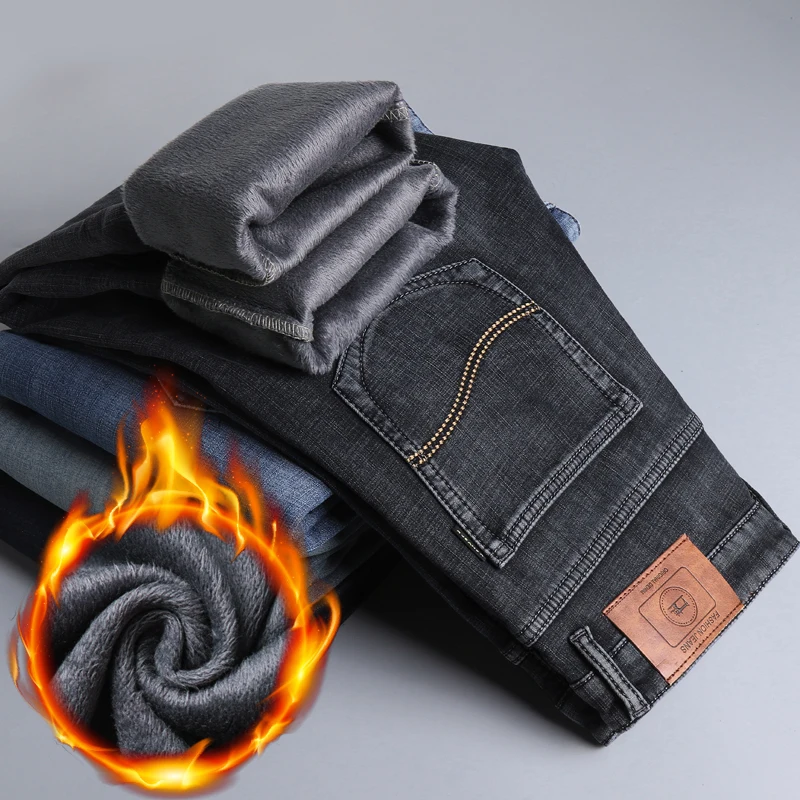 جودة عالية الأعمال الجديدة عادية الرجال أفخم الدفء الجينز الخريف الشتاء الموضة الكلاسيكية الرجعية فضفاض المخملية الدنيم السراويل Y2K الذكور #4