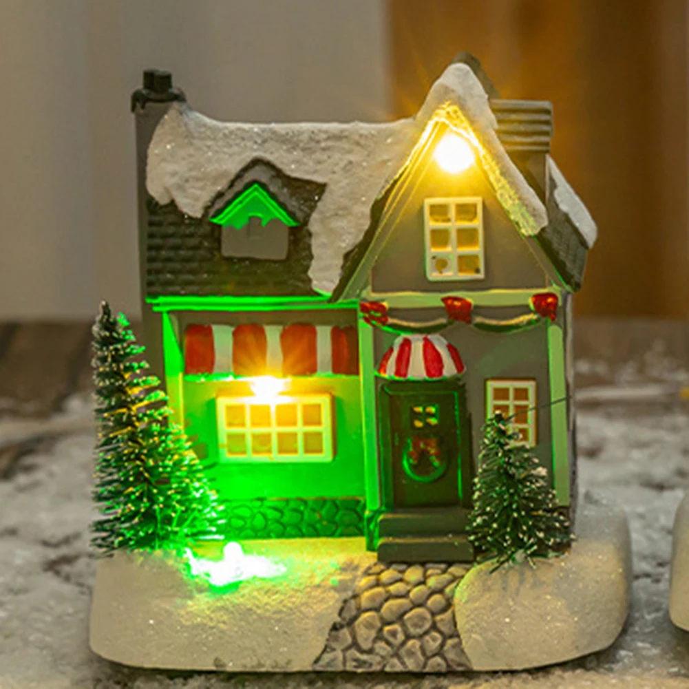 1PC Christmas Resin House Cabin Snowhouse Decorations Luminous Christmas Select For Living Room Christmas Supply