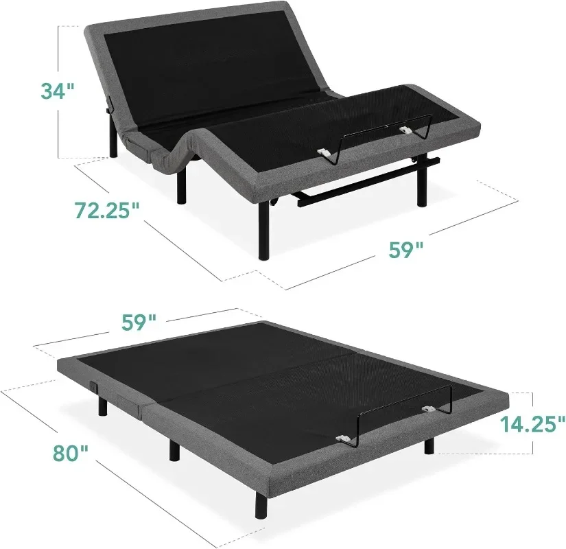 Best Choice Products Ergonomic Queen Size Adjustable Bed Frame, Electric Base w/Wireless Remote Control, Nightlight, Massager