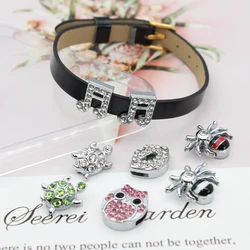 8mm Rhinestone Slide Charms Bracelet Making  Sea Turtle Owl Music Note Fit Pet Wristbands Keychain DIY Accessory Gift