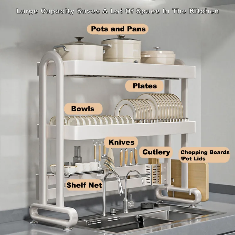 Countertop Sink Shelf Bowl Draining Rack Stainless Steel Rack Kitchen Storage Dishes Rack Cutlery Knife Spoon Sink Set Organizer