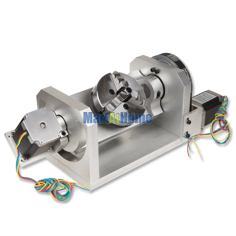 CRA839 CNC Router Machine Rotary Table 4th & 5th Rotational Axis with Chuck & 57 2-Phase 250 oz-in Stepper Motor