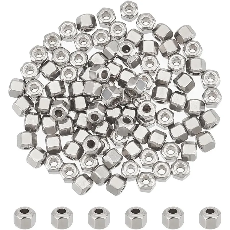 

100 шт. кубические бусины 4 мм 201 из нержавеющей стали, граненые бусины-разделители, бусины с отверстиями 1,5 мм, металлические бусины для браслета, квадратные бусины, маленькие бусины