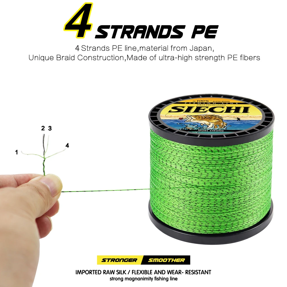 SIECHI Japan 4 Stränge geflochtene Angelschnur 1000 m 300 m Multifilament gesprenkelter PE-Draht Fliege Meer Salzwasser Süßwasser Pesca – Detail 5