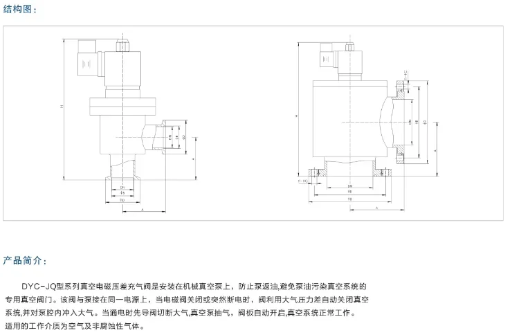 วาล์วความดันแตกต่างสุญญากาศแม่เหล็กไฟฟ้า DYC-JQ50-KF วาล์วอัตราเงินเฟ้อความดันแตกต่างสุญญากาศ