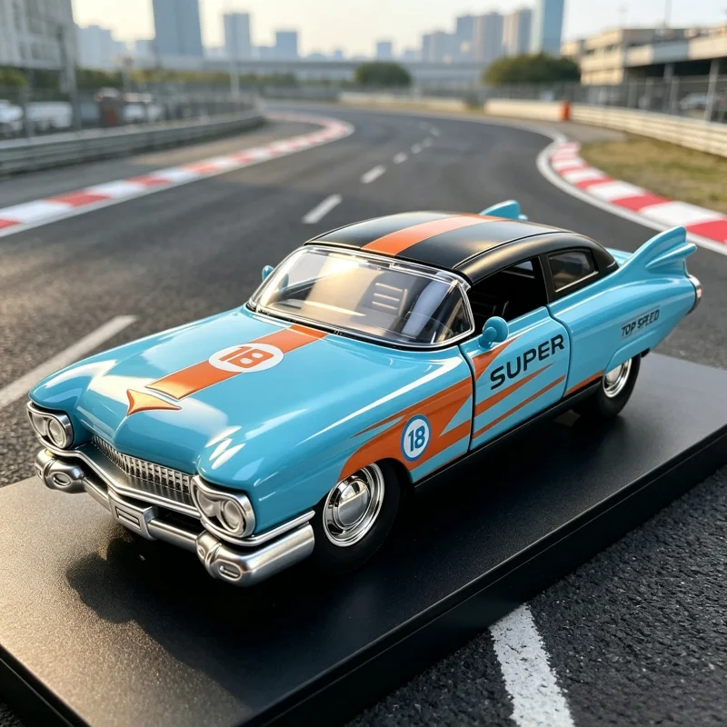 1‑36 Retro American Die‑cast Sedan, Racing Graphic Print Open‑Door Pull‑back Alloy Car Toy for Hobby Collection - view 6