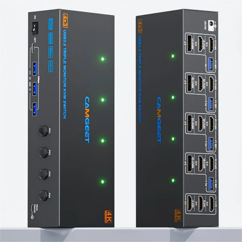 

KVM Switch 3 Monitors 4 Computers 4K@60Hz,EDID Simulation,USB 3.0 HDMI Displayport KVM Switch Triple Monitor for Keyboard Mouse