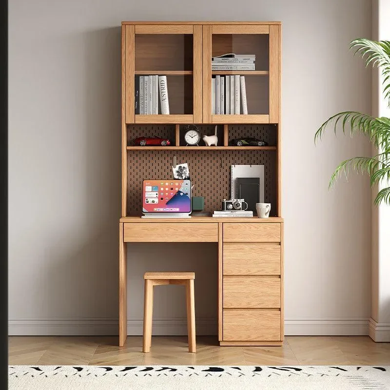 Oak Solid Wood Desk Bookshelf with Drawers for Children Learning Study Desk Modern Simple Small Home Office Furniture for