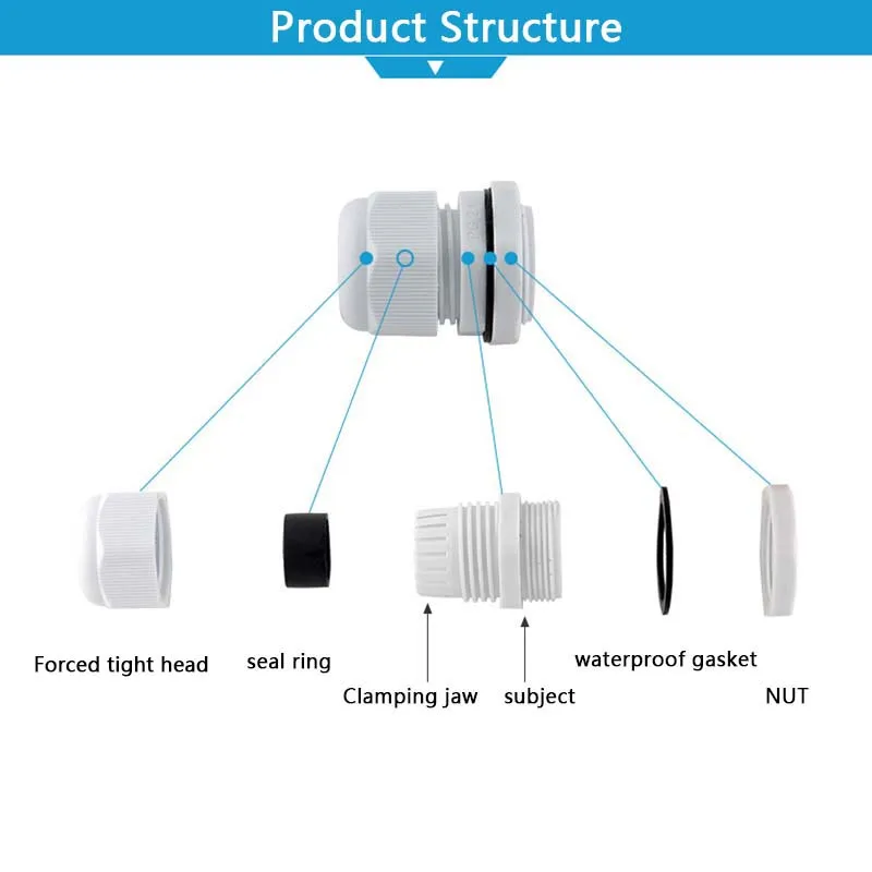 Waterproof Cable Gland Plastic Cable Entry IP67 PG7 For 3-6.5mm PG9 PG11 PG13.5 PG16 PG19/21 White/Black Nylon Plastic Connector