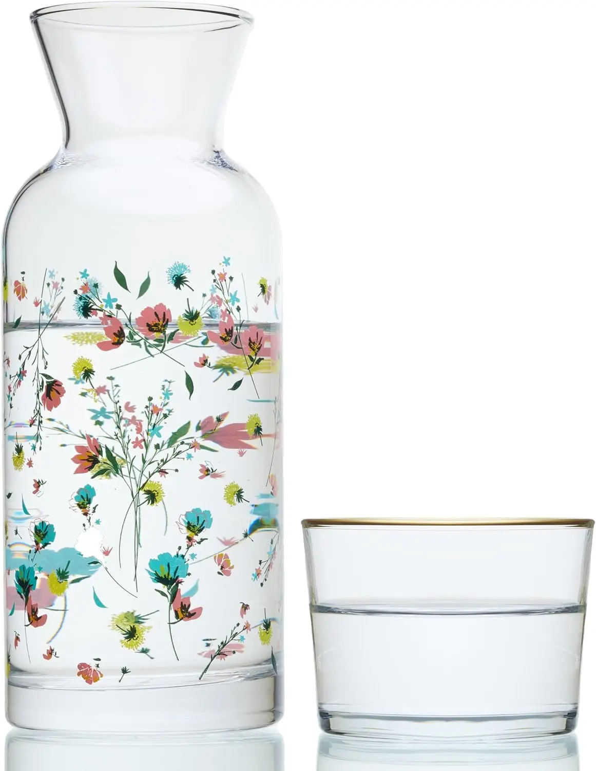 

Прикроватный графин для воды и стеклянный набор — 23-унций цветочный кувшин с чашкой для тумбочки — винтажный графин для увлажнения — идеально подходит для