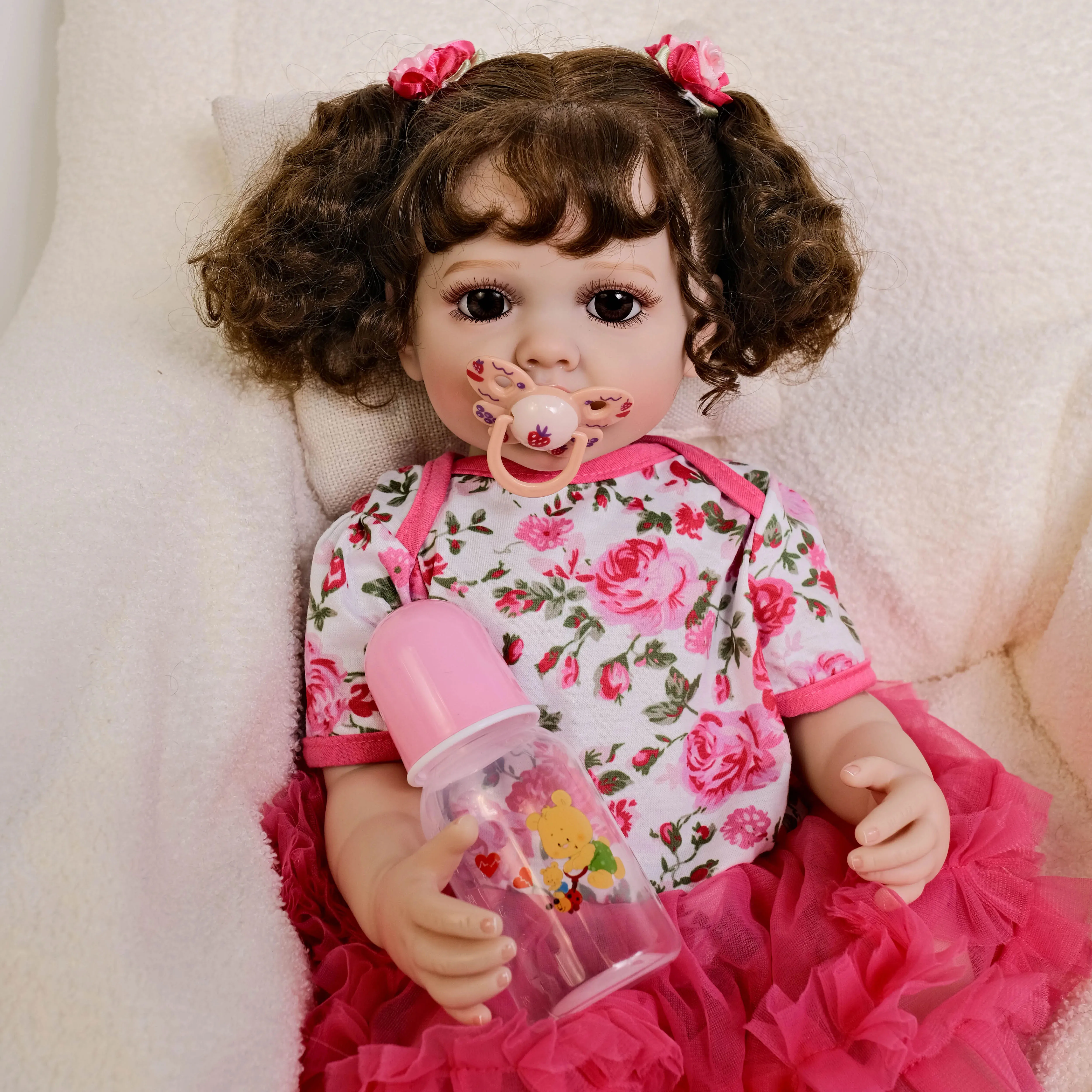 22inch Betty Full Body Girl Soft Silicone Vinyl Reborn Toddler 3D Skin Visible Veins Hand Rooted Hair Collectible Art Doll