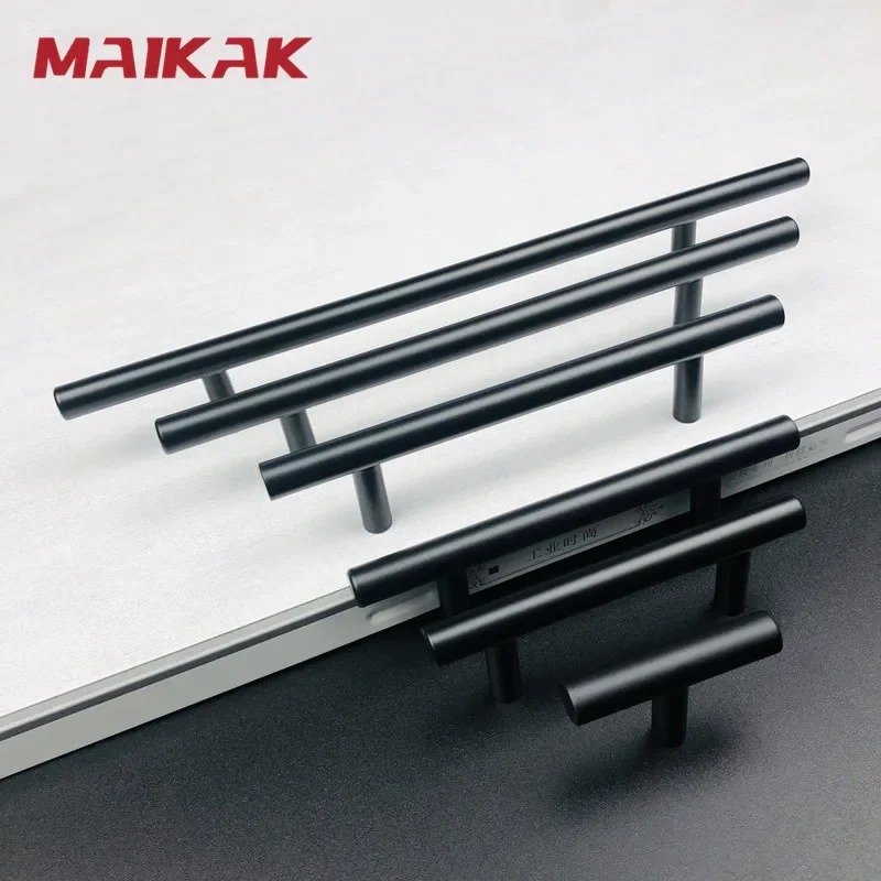 MAIKAK Modern Matt Black Stainless Steel Kitchen Door Cabinet T Bar Handle Pull Knob 2" ~ 12'' Hardware Drawer Kitchen Handles