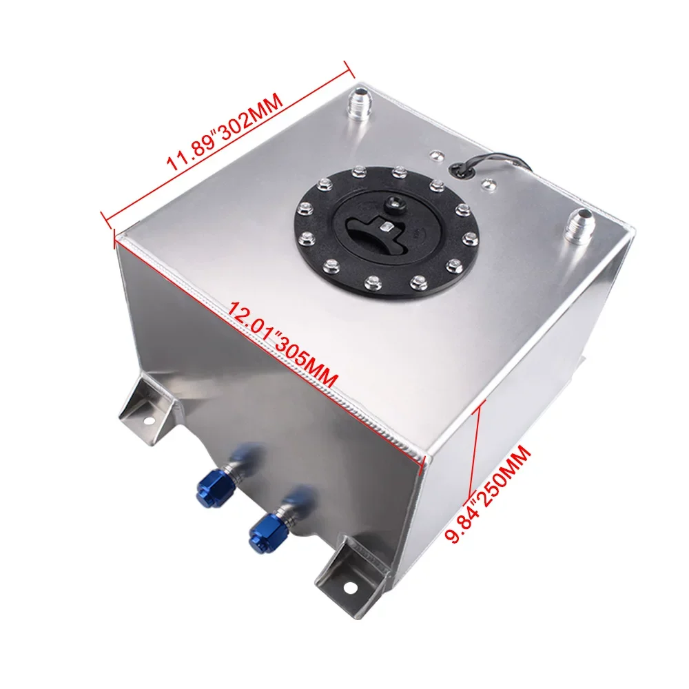 2.5-15 Gallon Aluminum Surge Tank - Universal Fuel Cell with Cap, Sensor & Anti-Surge Foam (Silver)