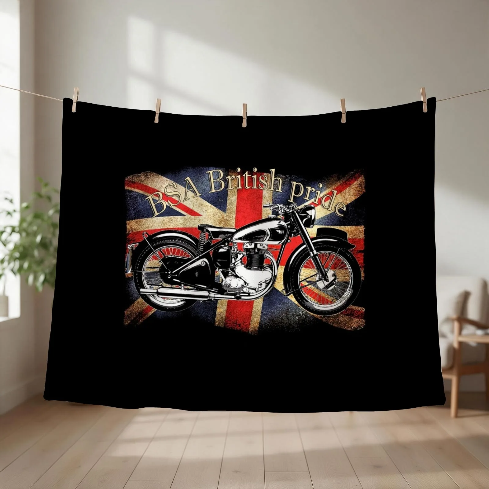 New Vintage Classic British BSA Motorcycle Icon Throw Blanket couch cozy soft plush fuzzy picnic outdoor blanket